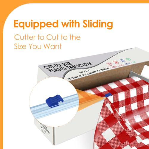 Image of tujol Red Checkered Disposable Plastic Table Cloth Roll 54 inch X 100'