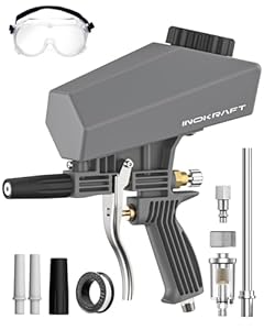 InoKraft Tragbare Sandstrahlpistolen-Set mit Öl-Wasser-Separator und Verlängerungsdüse, Mini-Sandstrahler zur Rost- und Farbentfernung, kompatibel mit Aluminiumoxid, Sand, Walnusschalen und Soda