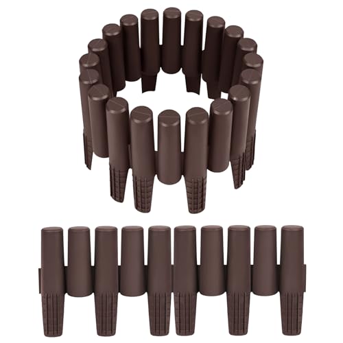 XINZI Bordure de pelouse en plastique de 5,6 m - Parterre - Bois - Clôture - Palissade - Décoration de jardin (20 pièces, marron)