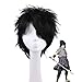 Produktbild Sasuke Uchiha Perücke, Anime Cosplay Kurze Lockige Wellige Haar Perücke Keine Spitze Halloween Kostüm Party Kostüm Karneval Synthetische Haarteil Halbe Hand Gebunden (Schwarz)