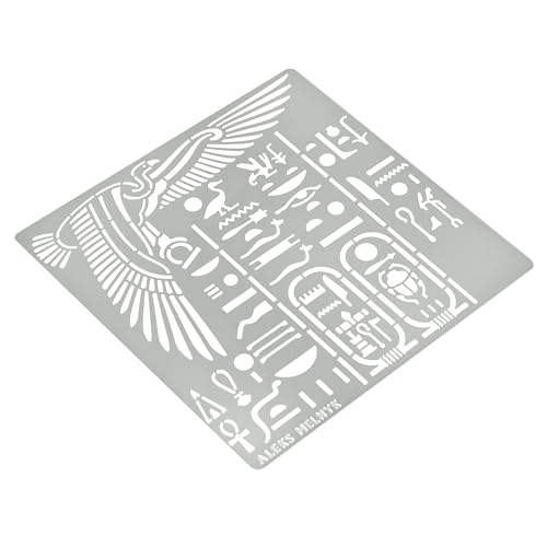 Aleks Melnyk No.449 Metal Stencil, Egyptian Hieroglyphics and God Nekhbet, Small Stencil, 1 PC, Template for Wood Burning, Engraving, Crafting, Scrapbook