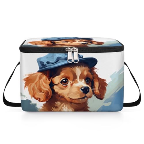 GzLeyigou Cartoon Dog Lunch Bags for Women Men 9 Cans, Hot & Cold Food Delivery Bag Insulated Grocery Bag Insulated Lunch Box Blue Hat Cooler Bag for Office Work Picnic Beach