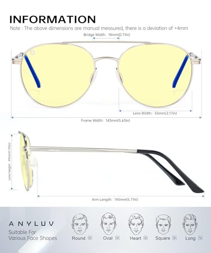 Image of ANYLUV Blue Light Glasses for Men, Circular Frame Single Brow Bridge Design Campus Style Glasses Anti Eyestrain for Screen