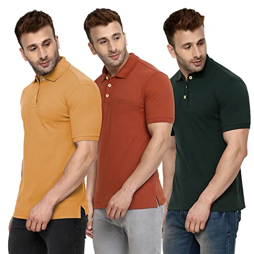 Image of CHKOKKO Men's Cotton Regular Fit Polo T-Shirt Combo Pack of 3