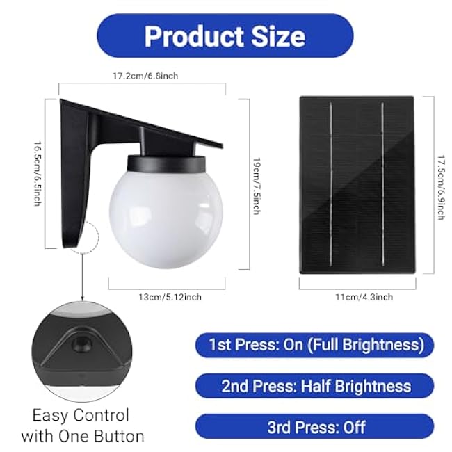 Solar Wall Lights Outdoor, 1 Pack, 3 Lighting Modes, IP65 Waterproof, Wireless Solar Powered LED Lights for Backyard, Garden, Fence, Patio, Front Door - Bright & Durable Outdoor Lighting