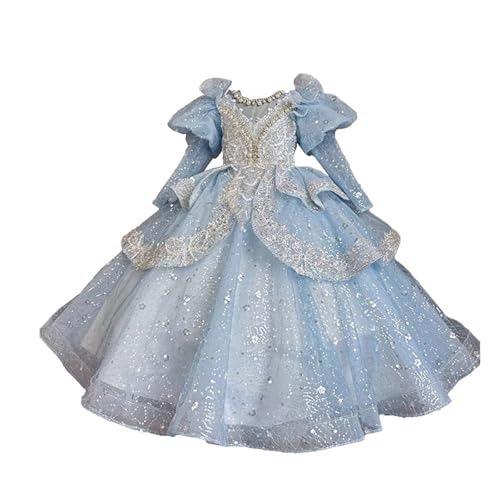 Princess Sequin Pink Flower Dress for Girls Puff Short Sleeves Tulle Gown with Lace Applique for Wedding,Birthday