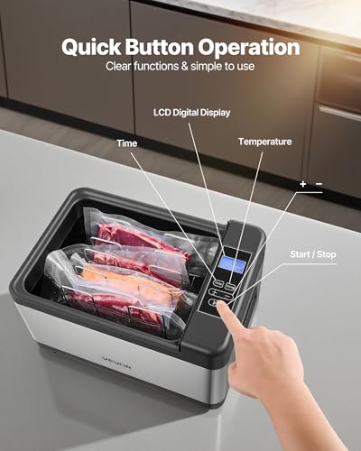 Image of VEVOR Sous Vide Cooker, 800W Sous-Vide Machine, Suveed Cooking Machine with LED Digital Display, Glass Lid, Precise Temperature & Timer Control, for Family & Friends, All-in-One Sous Vide Pot