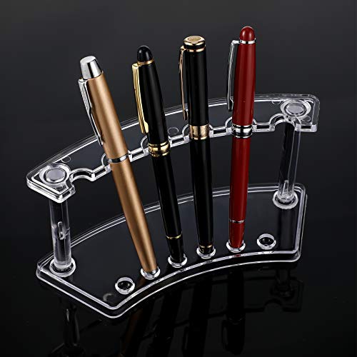 Image of Tinlade 2 Pieces Plastic Pen Holder Stand Display Rack 6-Slot Pen Makeup Brush Rack Organizer Eyebrow Stand for School Office Home Store(Clear,black)
