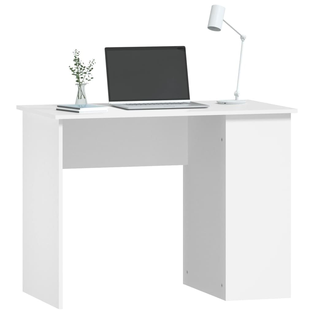 Scrivania bianca in legno, 100 x 55 x 75 cm, moderna scrivania per computer con 2 scomparti, ideale per casa, ufficio, postazione di lavoro per studenti, stabile e facile da pulire