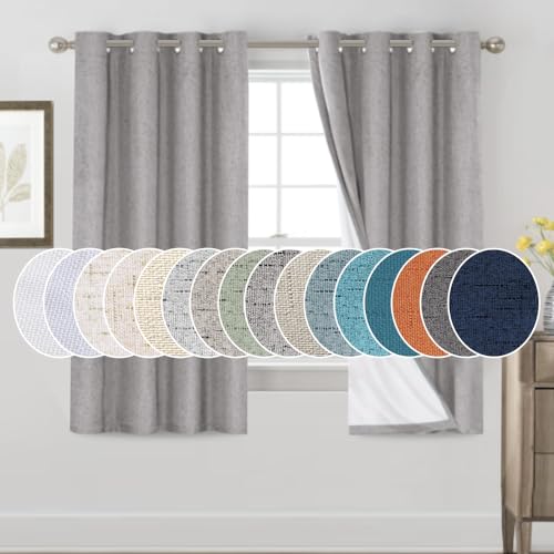 Image of PrinceDeco Blackout Curtains for Bedroom 63 Inches Long 2 Panels Room Darkening Burlap Grommet Drapes for Living Room Thermal Insulated with White Liner Privacy Vertical Window Drapes,Light Grey