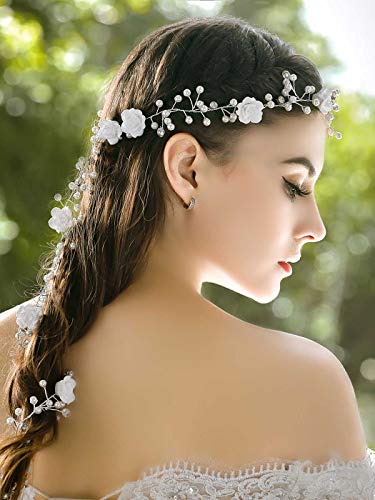 Barogirl Wedding Hair Vine Long Bridal Floral Headband Beaded Wedding Headpiece for Brides and Bridesmaid BCT-10