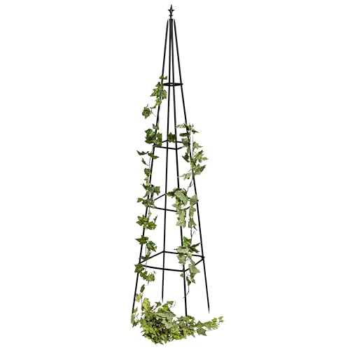 Evergreen Metal Garden Obelisk Trellis for Climbing Plants Outdoor, Indoor Plant Trellis for Potted Plants, Floral Pattern Arch Trellis (Black, 6 ft. Pyramid)