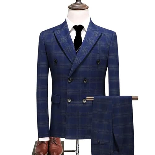 Men’S Retro Plaid 3-Piece Wedding Suit Slim Fit Blazer Vest & Trousers Classic Set2