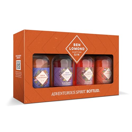 Ben Lomond Gin Gift Set 4x5cl | Scottish Gin Tasting Collection | Miniature Gin Set | London Dry Raspberry & Elderflower Blood Orange & Pink Grapefruit Blackberry & Gooseberry