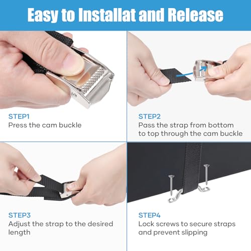 Image of EXVITAL Battery Tie Down Strap Hold Down Kit, 1 inch x 78 inch Cooler Tie Down Kit with Non-Rusting Cam Buckle, Stainless Steel Bracket & SS Screws for RV Battery,Luggage Belt (4 Pack)