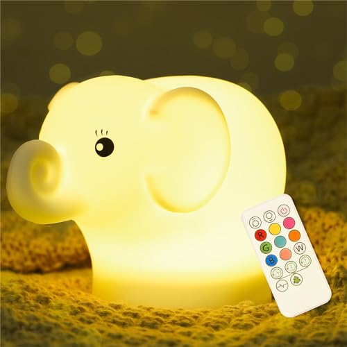 Image of ShaArkMango LED Night Light for Kids Toddler Bed, Cute Animal Night Lamp Color Changing, Soft Baby Light Dimming & Timer &Rechargeable Nursery Bedside Lamp for Breastfeeding Elephant Gifts for Women