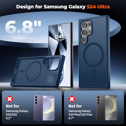 Image of SUPFINE Magnetic for Samsung Galaxy S24 Ultra Case with Screen Protector, (Built-in Magnets) (Military Grade Drop Protection) Slim Translucent Shockproof Phone Case,Sapphire Blue