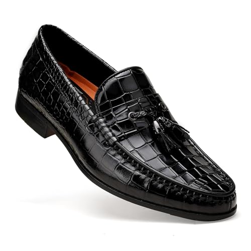 Leather Classic Tassels Loafer for Mens, Fashion Alligator Printed Tassel Dress Shoes Business Wedding Slip-on Penny Loafer Party Shoes for Men - Main Image