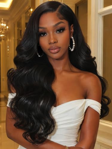 KLAIYI Side Bang Loose Wave Glueless Precut 13x4Lace Wigs Human Hair 24Inch