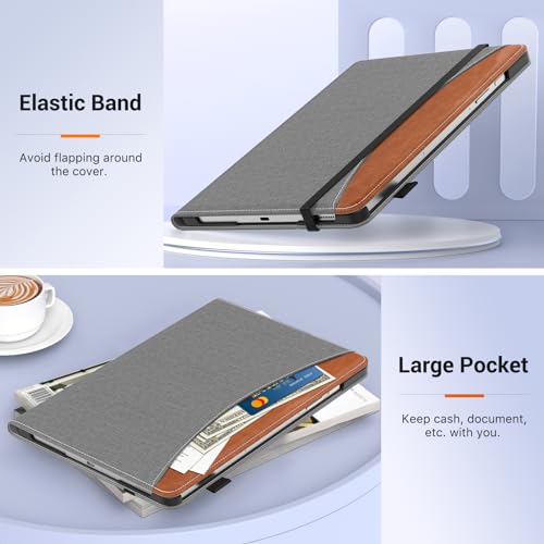 Image of MoKo Case for Samsung Galaxy Tab S9 FE 5G 10.9-Inch 2023, Multi-Angle Stand Case Cover for Galaxy Tab S9 FE (SM-X510 /SM-X516 /SM-X518) with S Pen Holder, Auto Wake /Sleep, Front Pocket,Denim Grey&Brown