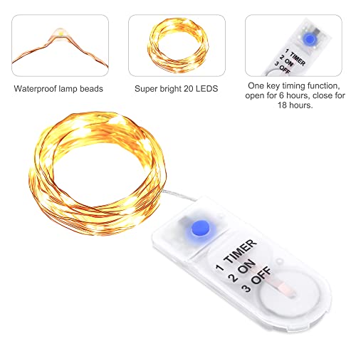 Led-lichtsnoer met batterij en timer, 10 stuks, 2 meter, 20 micro-koper, warmwit, IP65 waterdicht, decoratieve lichtketting voor feestjes, tuin, bruiloft - Image 4