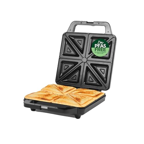 Salter Sandwich Toaster Non-Stick Deep Fill Toastie Maker Cook 4 Toasted Sandwiches 30% Bigger Toasties Extra Thick 4 Slice Grill Press Automatic Temperature Control Easy Clean 1600W