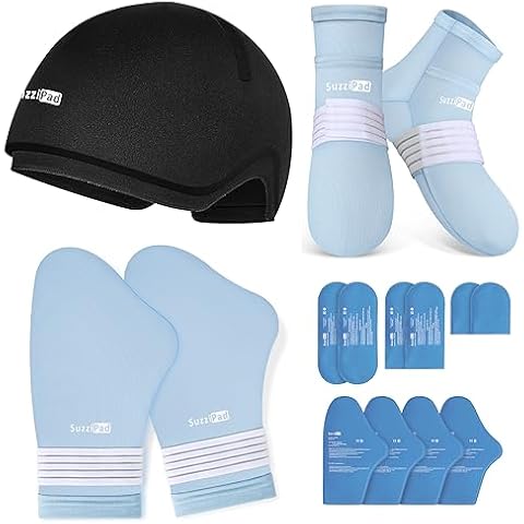 SuzziPad Chemo Care Package for Women & Men, Cooling Hat for Chemotherapy, Migraine Headache Relief Cap, Chemo Gloves and Socks for Neuropathy, Ideal for Carpal Tunnel, S/M Cover