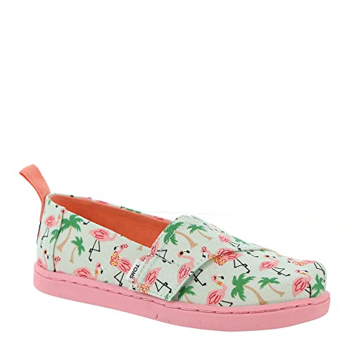 TOMS Girl's Tiny Alpargata, Soft Blue Hawaiian Flamingos,7