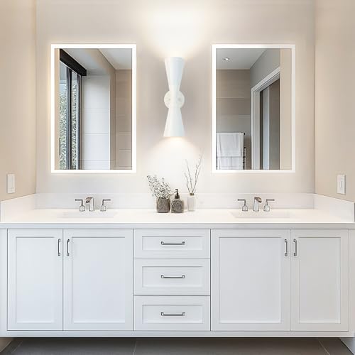 Image of Modern Indoor Wall Sconce, Light Up and Down White Wall Sconce, Mid Century Indoor Wall Light Fixture, Hardwired Wall Mounted Lamp for Living Room, Bathroom, Bedroom, Hallway, 18 Inch