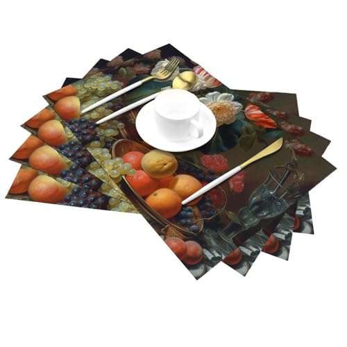 Décoration table de cuisine avec sets de table lavables motif fleurs 6 pcs - 3