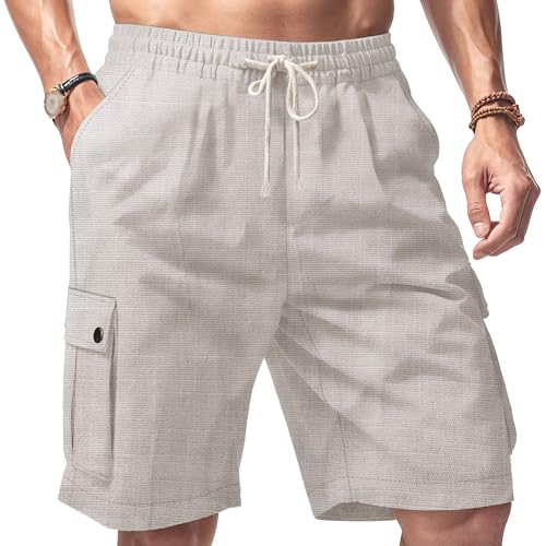 Shorts casual de algodón y lino para hombre miniatura 1