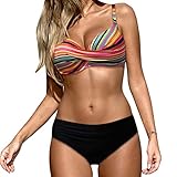 Copelsie Bikini FüR Mollige Frauen,Badeanzüge Damen Mode Sexy Groß Tie-Dye Gedruckt Split Badeanzug Bikini-Set Bikini Set Blau