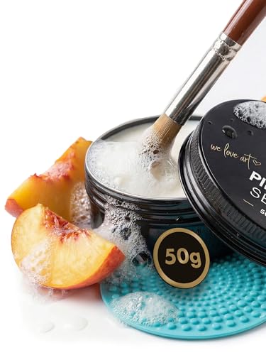 CreaTek Premium Pinselseife 50g + praktische Silikon Reinigungsmatte für tiefenwirksame Reinigung - hochwertiger Pinselreiniger Acrylfarbe Aquarellfarbe - 100% vegane Pinsel Seife Brush Soap