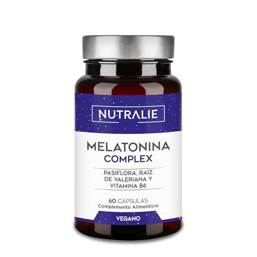 Melatonina 1,8mg Complex - Conciliar Sueño y Jet Lag - Valeriana + Pasiflora + Vit B6-60 Cápsulas Veganas Melatonin Complex Nutralie