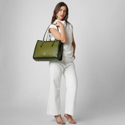 Image of Caprese Dee Large Laptop Compatible Tote Bag for Women with Multi Compartments | Stylish Shoulder Bag with Premium Metal Letter Logo | Perfect for Daily Use Work, Office & Professionals
