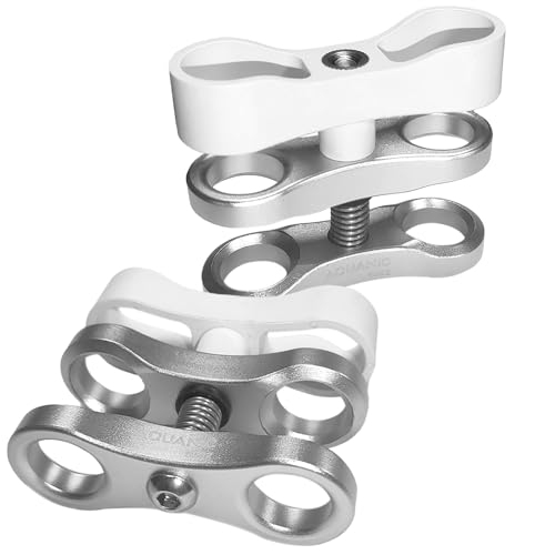 2PCS 1'' Standard Ball Clamp Mount,360°Clip Adapter Bracket for Underwater Diving Light Arm Tray System Photography Diving Camera Action Camera Flashlight Arms System,Silvery and White