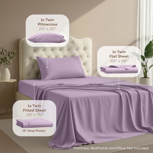 Image of Utopia Bedding Twin Sheet Set - 3 Piece Bed Sheets for Twin Size Bed, Soft and Breathable Microfiber, Includes 1 Fitted Sheet, 1 Flat Sheet and 1 Pillowcase - Oeko Tex (Lavender)