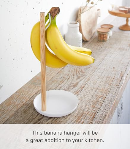 Yamazaki 2411 Tosca Banana Stand, White, Steel/Wood, 13 x 13 x 28 cm – Image 3