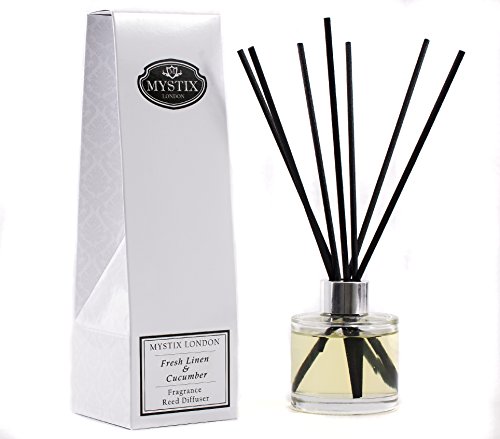 Mystix London Fragrance Oil Reed Diffuser | Fresh Linen & Cucumber Scent | Long-Lasting Home Fragrance | Elegant & Safe Aroma Solution for Home & Office | Easy-to-Use Reeds | 200ml Bottle