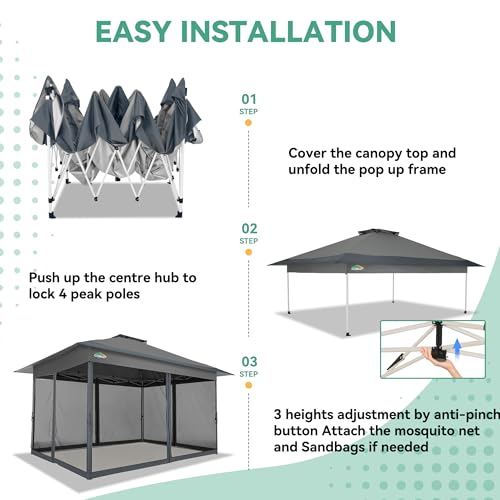 Image of COBIZI 13x13 Pop up Gazebo on Clearance, Outdoor pop up Canopy Tent,carpas para Patio, Shelter - Screen Tents with Portable Carry Bag, Patio Gazebos for Camping,Garden,Deck,Backyard, Gray