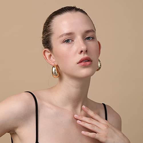 Apsvo Earring Dupes Chunky Gold Hoop Earrings For Women, Lightweight Hollow Open Hoops Hypoallergenic Earrings Trendy Fashion Jewelry #TOP2