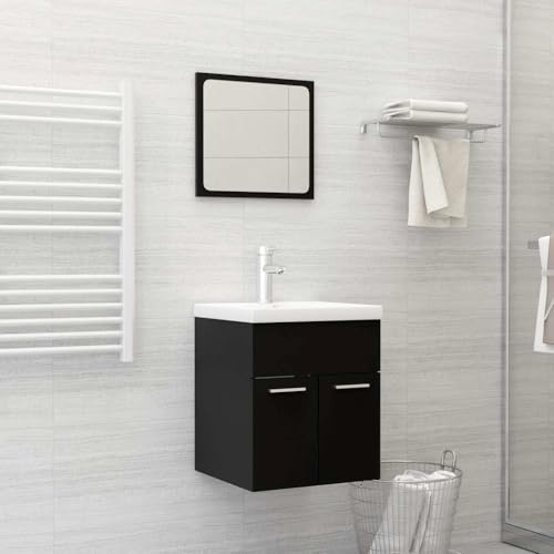 Ensemble de Meubles de Salle de Bain 2 pcs Noir aggloméré avec Miroir et Armoire d'évier 41x38,5x46 cm Design élégant pour Rangement Fonctionnel et...