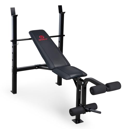 Marcy Standard Weight Bench with Leg Developer - Adjustable 5-Position Back Pad (Flat, Incline, Decline) - Home Gym Strength Training Equipment- MWB-6501