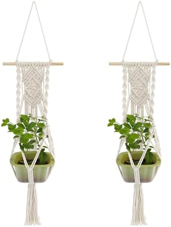 Boho Macrame Plant Hangers Set of 2 - Hanging Planter with Patter...