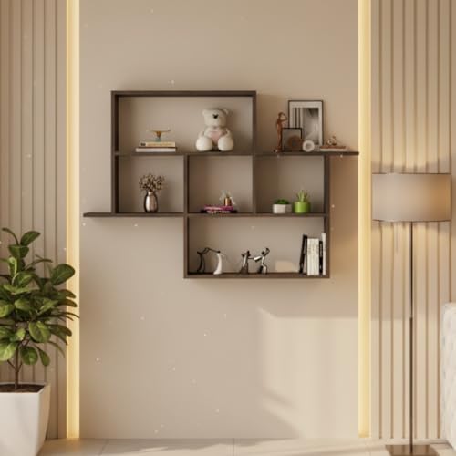 Image of Cedric Multipurpose Modular Wall Racks /Shelves /Organiser /Decor Particle Board Wall Shelf (Number of Shelves - 6, Brown)