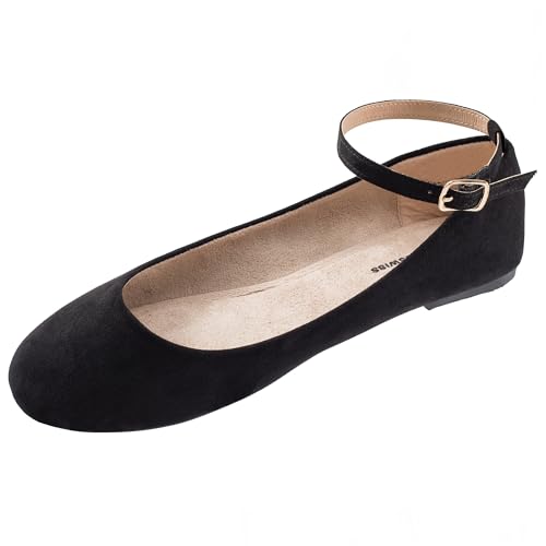 Alpine Swiss Calla Women's Ballet Flats Round Toe Ankle Strap Flat Shoes Casual Wear Lightweight Durable Ballerina Flats Order One Size Up