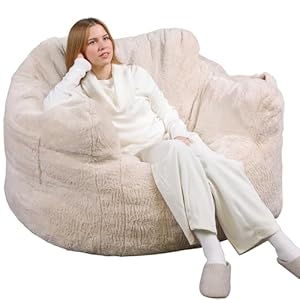 WLIVE 43” Giant Bean Bag Chair, Bean Bag Sofa with Armrests for Adults, Bean Bag Couch with High-Density Memory Foam for Livingroom, Bedroom, Beige