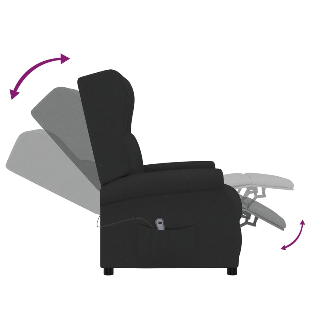 Sillón orejero reclinable eléctrico Tela Negro Negro,3098321