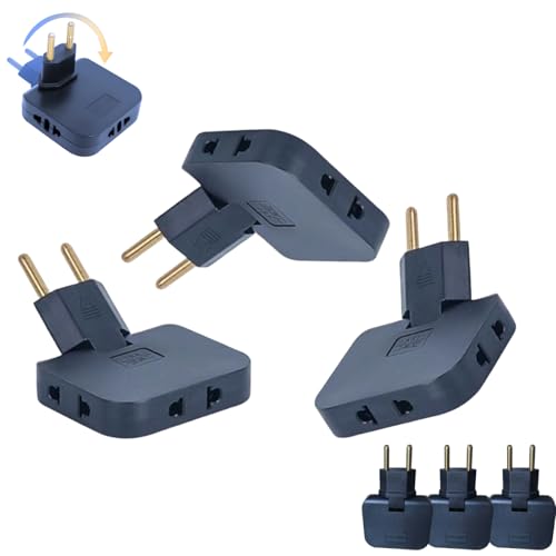 Pack 3 Ladrón Enchufe Plano múltiple de Pared de 3 Tomas con Cabezal Giratorio 180º. Regleta Enchufe Adaptador Europeo y Americano. Color Negro.