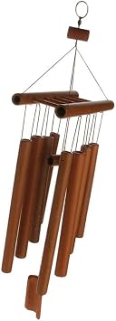 Hand-Crafted Natural Bamboo Tubes Wind Chimes Hollow Tuned Music with Ladder on Top for Indoor & Outdoor Garden Decor